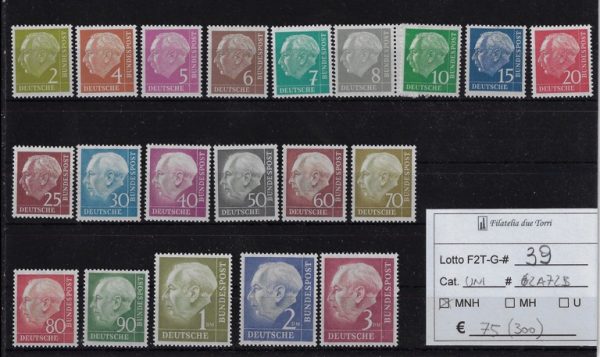 1954 Effigie del Presidente Heuss Unif 62a/72b