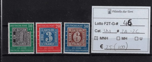 1949 Centenario francobolli Unif 2a/2c