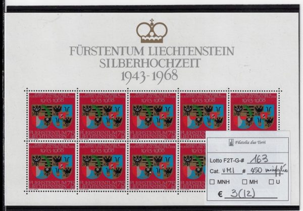 1968 Nozze d'argento minifoglio Unif 450 Raybaudi doppia dent