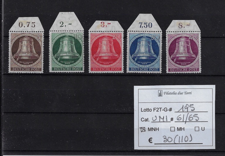 1951 Campana della libertà - Battaglio a sn Unif 61/65