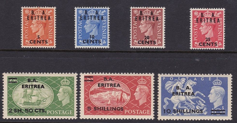 1951 Francobolli di Gran Bretagna soprastampati B.A. e nuovo valore