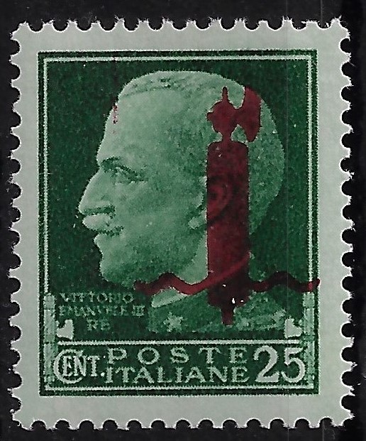1944 25 c. verde sovrastampa Fascio Rosso