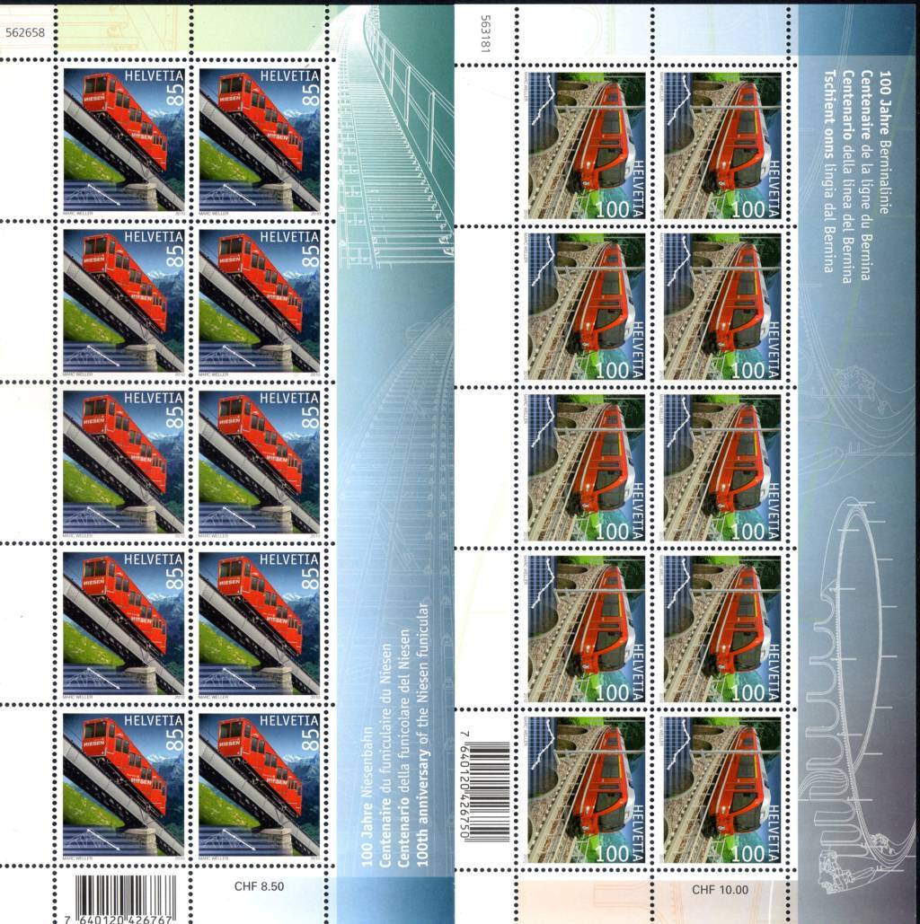 2010 Svizzera Ferrovia Bernina minifoglio Congiunta