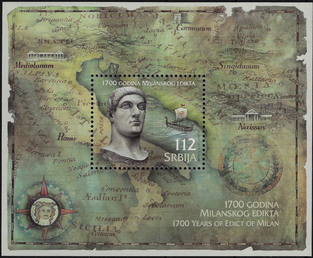 2013 Serbia Editto di Milano foglietto Congiunta