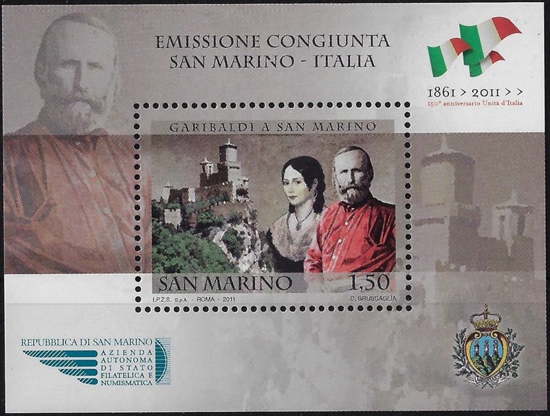 2011 San Marino 150° Garibaldi Foglietto Congiunta