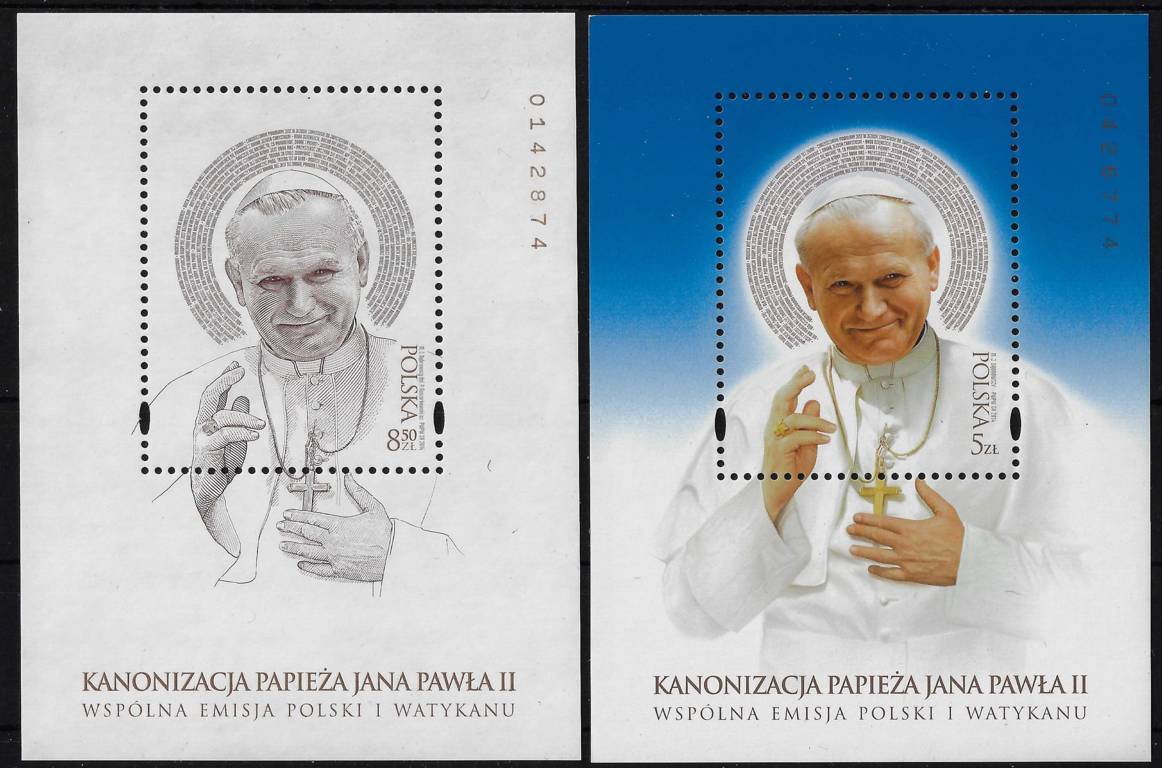 2014 Polonia Canonizzazione G.Paolo II 2 Foglietti congiunta