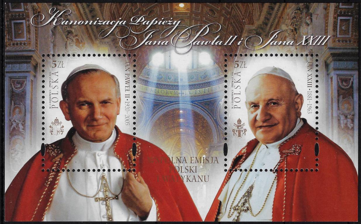 2014 Polonia Canonizzazione 2 Papi Foglietto congiunta