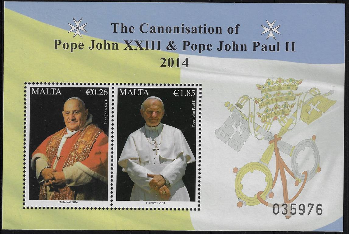2014 Malta Canonizzazione 2 Papi Foglietto congiunta
