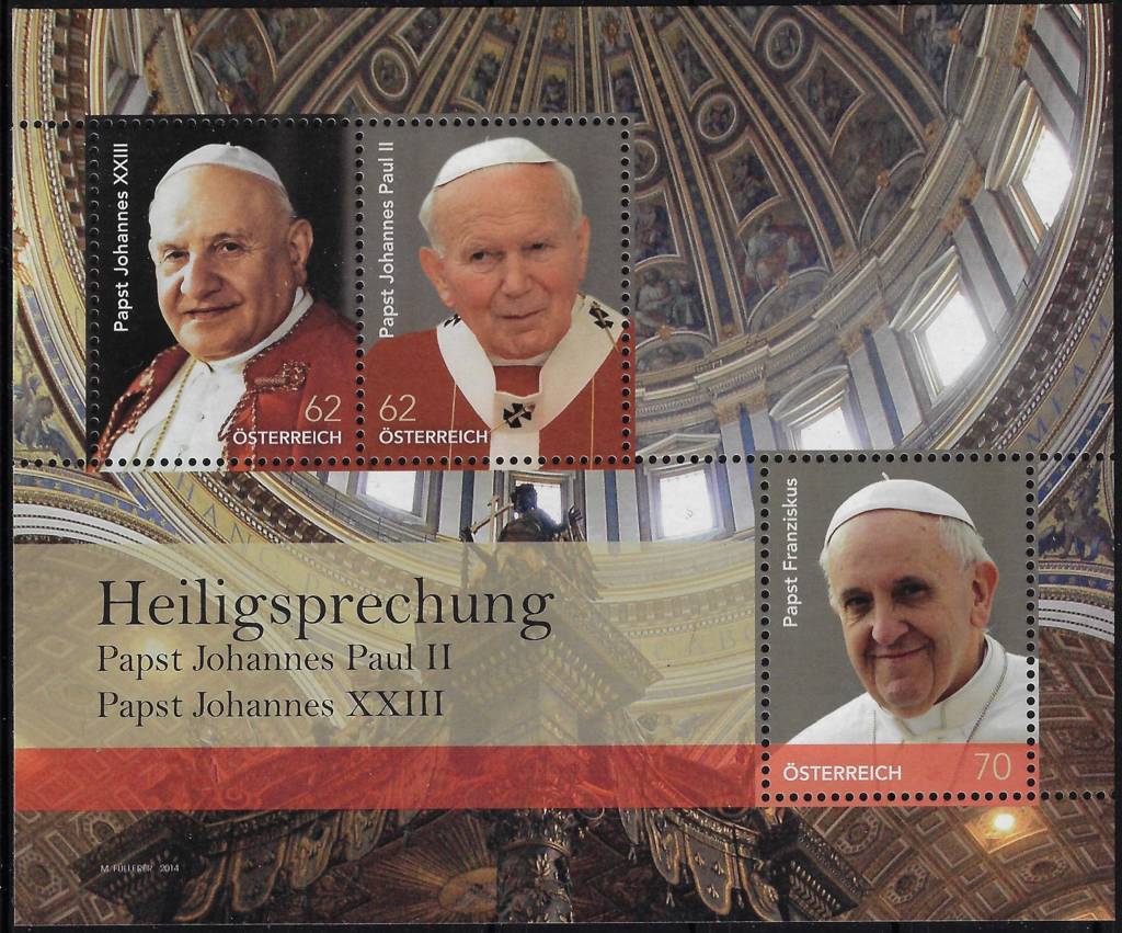 2014 Austria Canonizzazione 2 Papi Foglietto congiunta