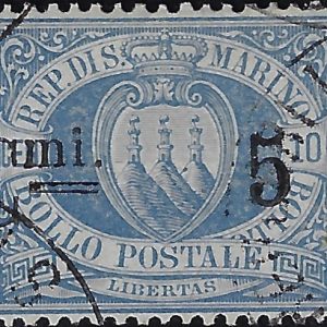 1892 francobolli soprastampati 5 cent. su 10c. oltremare usato