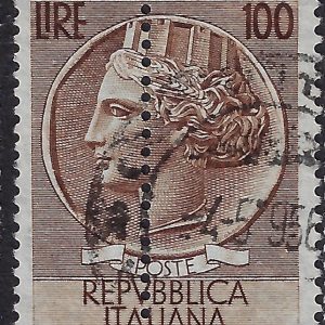 1954 Siracusana £. 100 ruota II capovolta sinistra doppia dentellatura di cui una fortemente spostata al'interno della vignetta 255Ee
