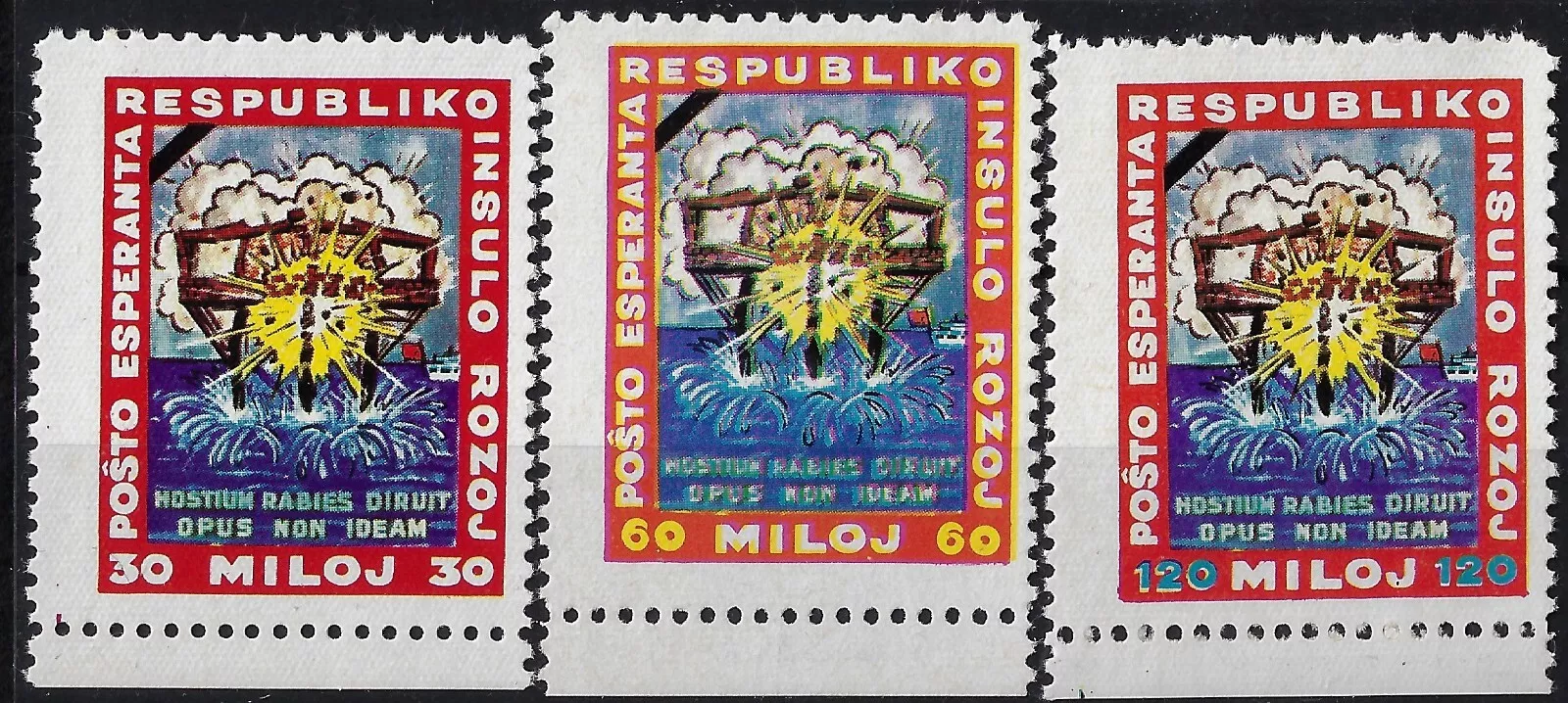 1969 Serie di 3 scoppio isola delle rose certificato