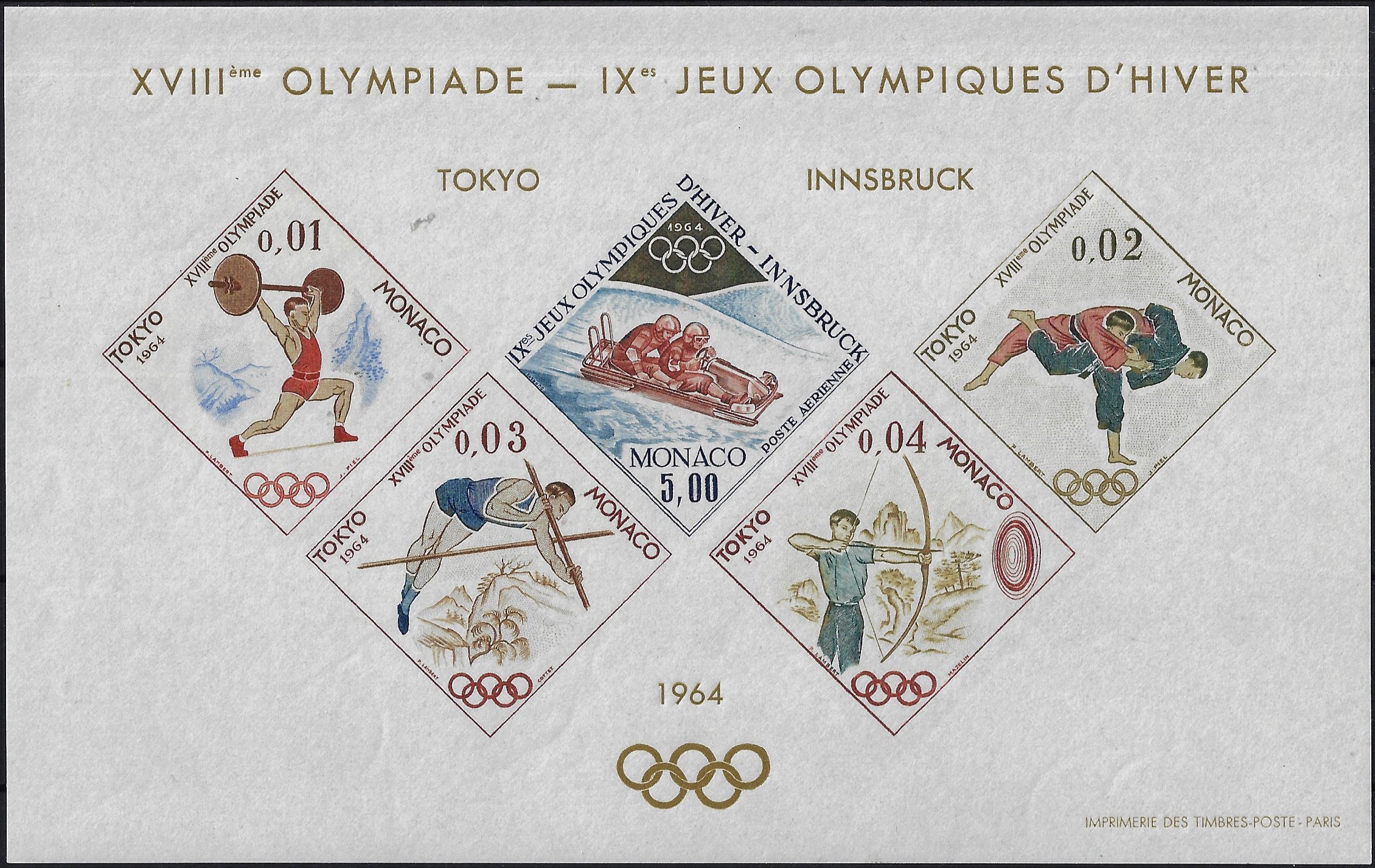 1964 Foglietto Olimpiadi Tokyo e Invernali Innsbruck non dentellato YT Spéc.7