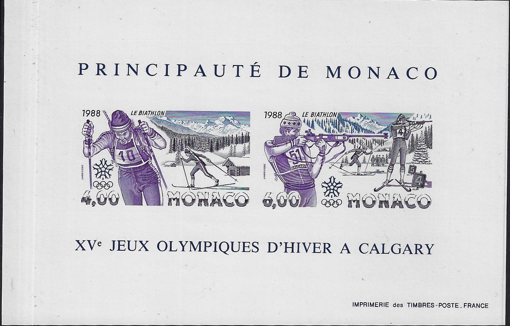 1988 Foglietto Olimpiadi invernali di Calgary non dentellato YT 40a