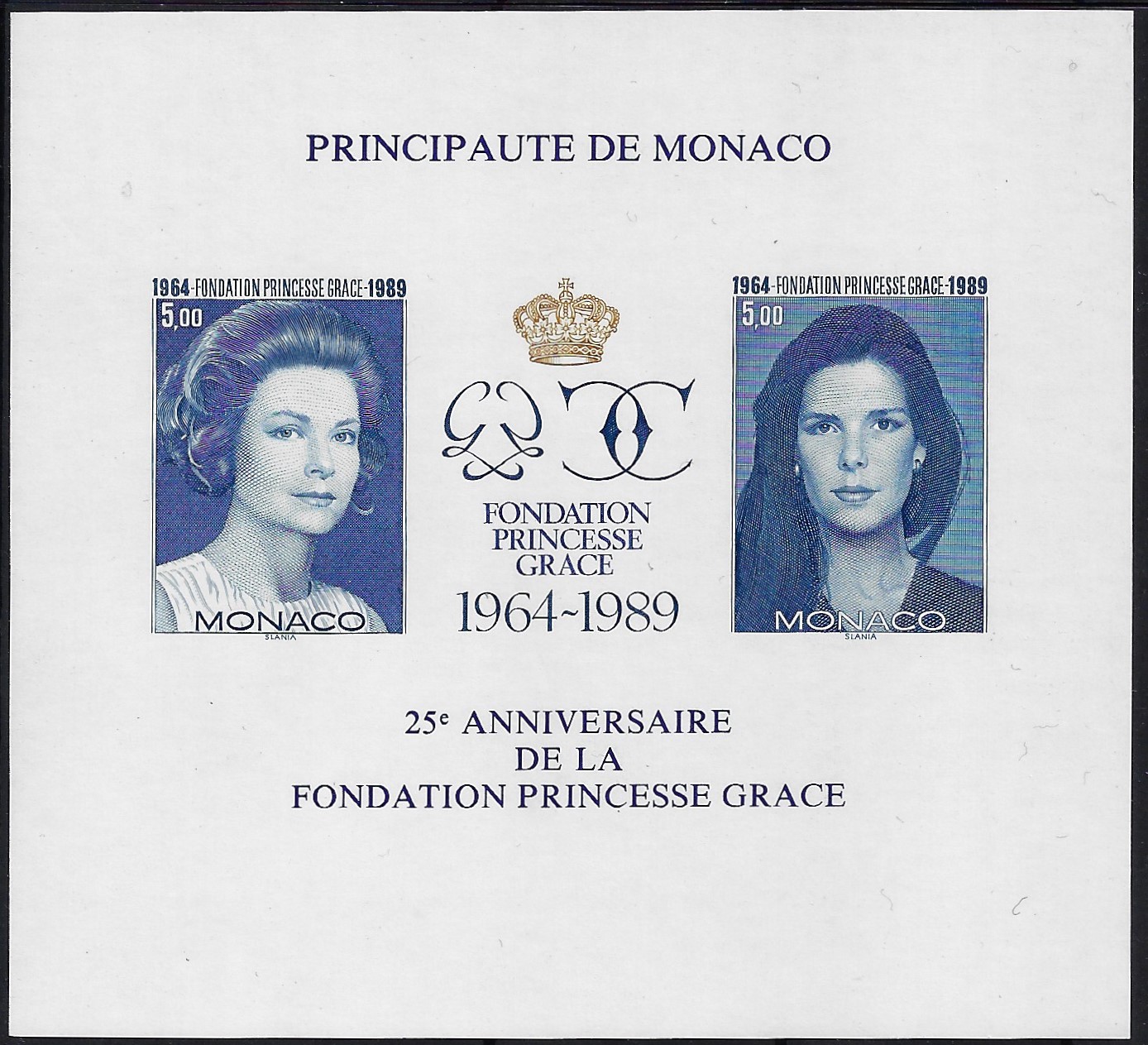 1989 Foglietto 25° anniversario della fondazione "Grace Kelly" non dentellato YT 48a