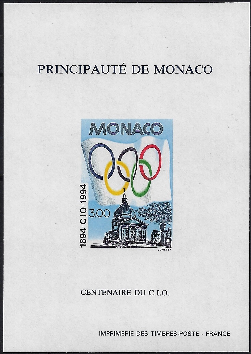 1994 Foglietto 100° del CIO Comitato Internazionale Olimpico non dentellato YT Spéc.24a