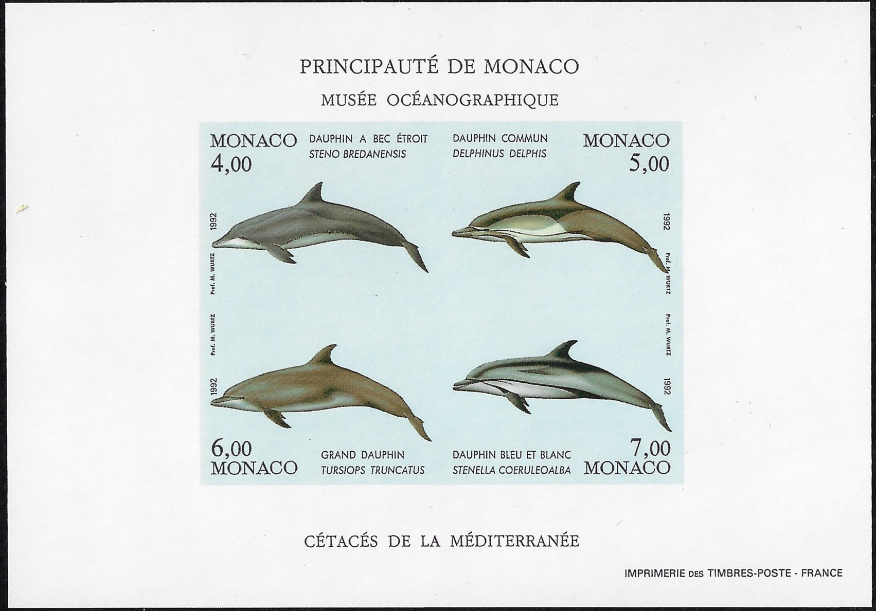 1992 Foglietto Protezione dell'ambiente marino cetacei non dentellato YT 56a