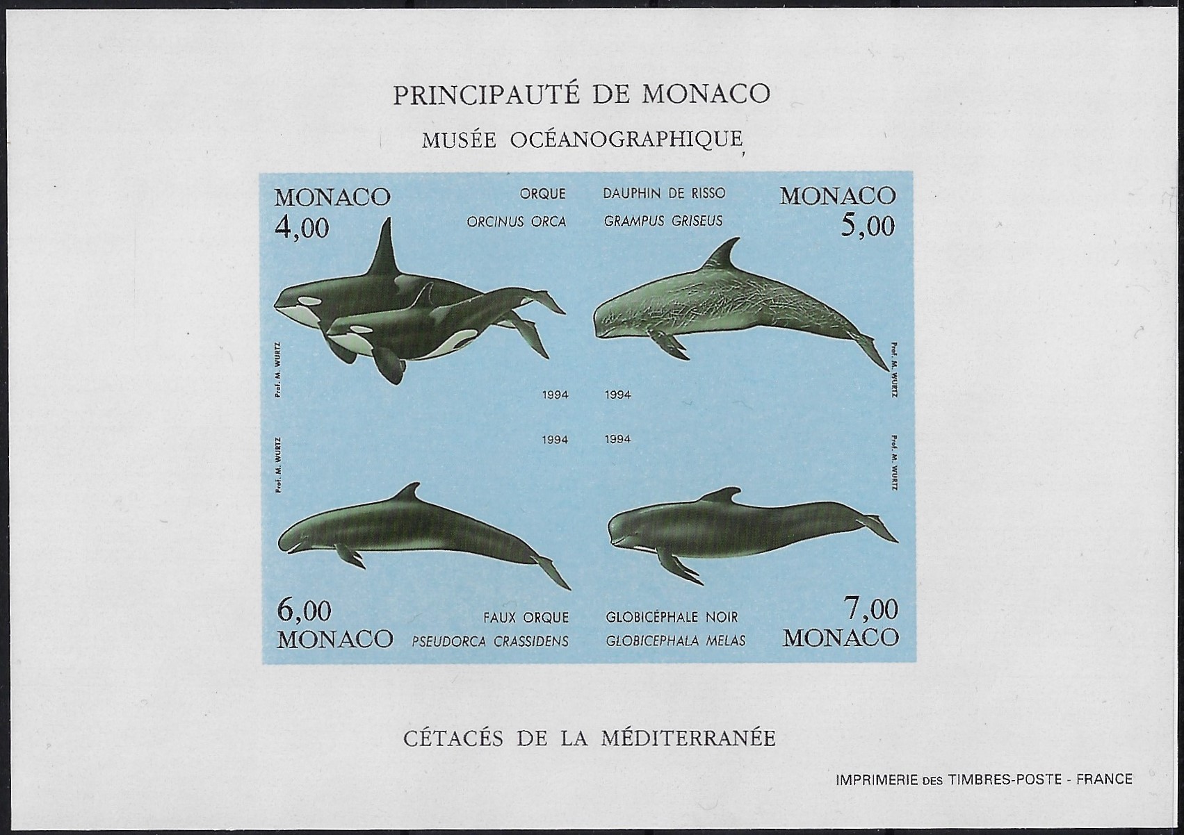 1994 Foglietto Protezione dell'ambiente marino cetacei non dentellato YT 64a