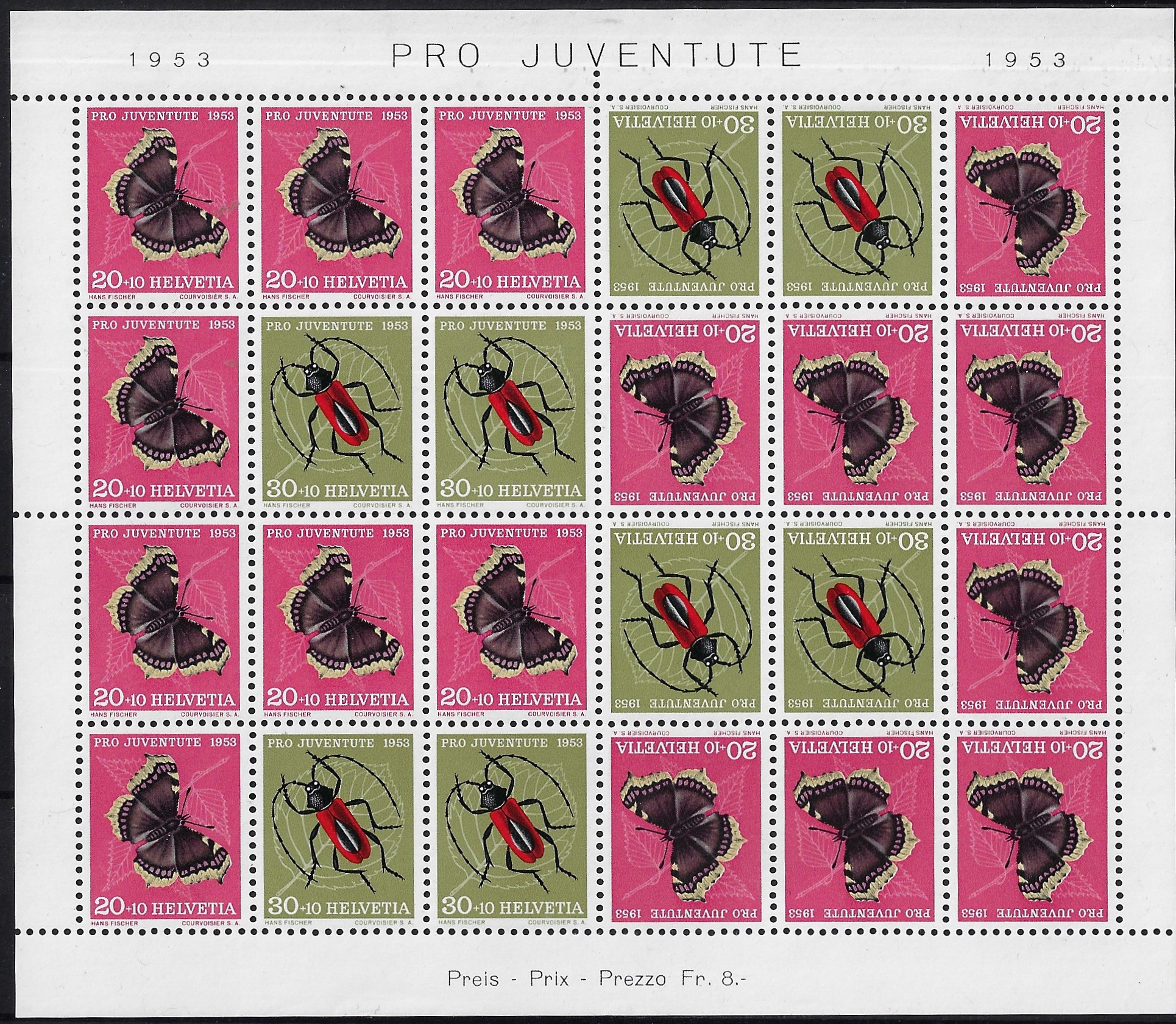 1953 foglietto Pro Juventute insetti