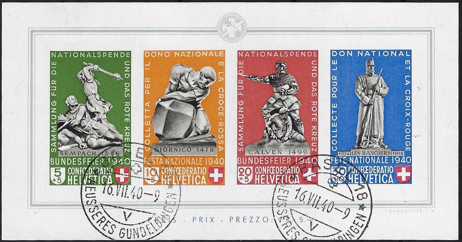 1940 foglietto Pro Patria monumenti usato con annullo primo giorno d'Emissione